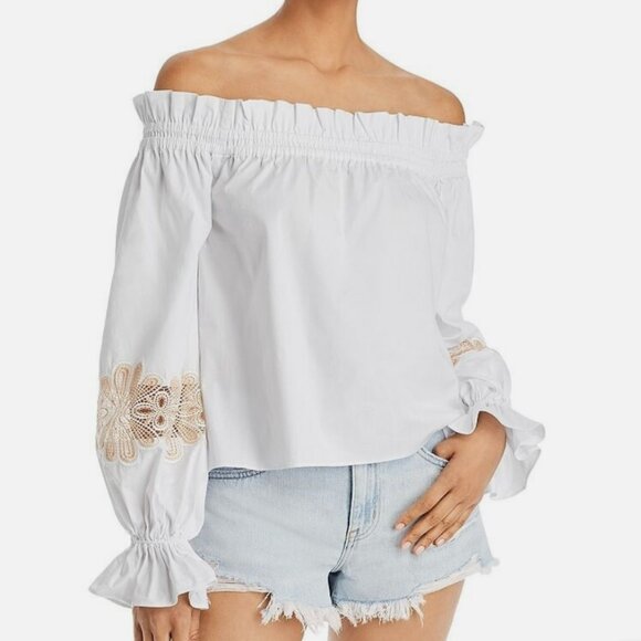 Ramy Brook Quinn Embroidered Off-Shoulder White Cotton Top Size M NWT Boho - Picture 2 of 9